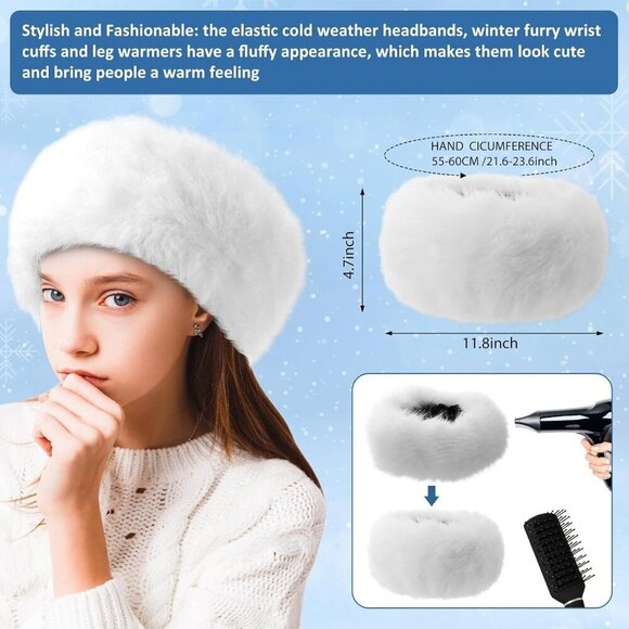 Faux Fur Headband Set Ear Warmer Wrist Cuffs Leg Warmers Winter Accessories main image 6